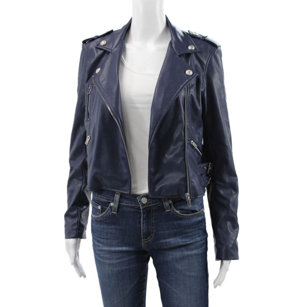Generation Love Womens Biker Jacket Blue Long Sleeve Snap Size S
